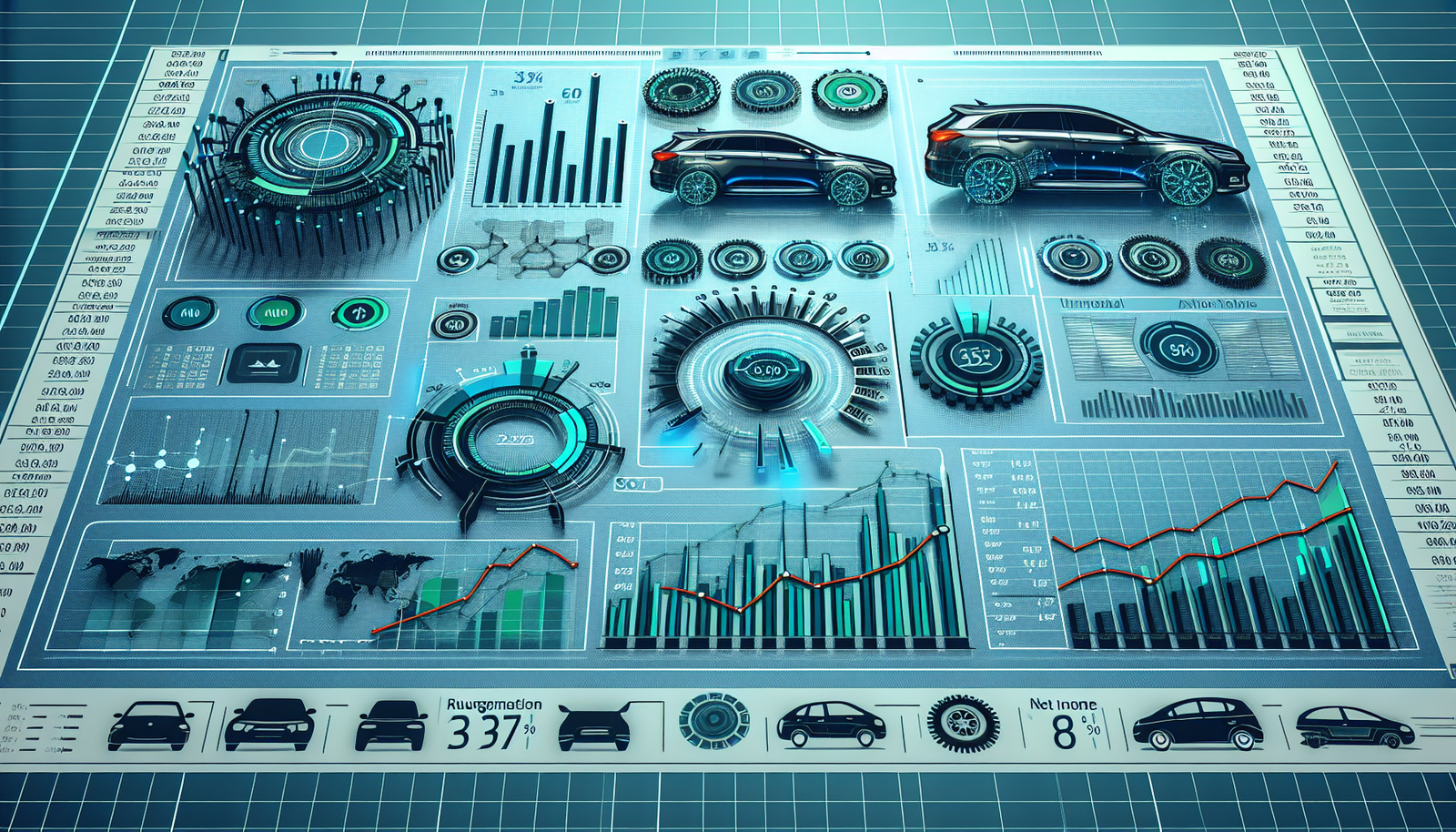 A financial dashboard showcasing Copart's Q4 2024 earnings performance with graphs and automotive icons.