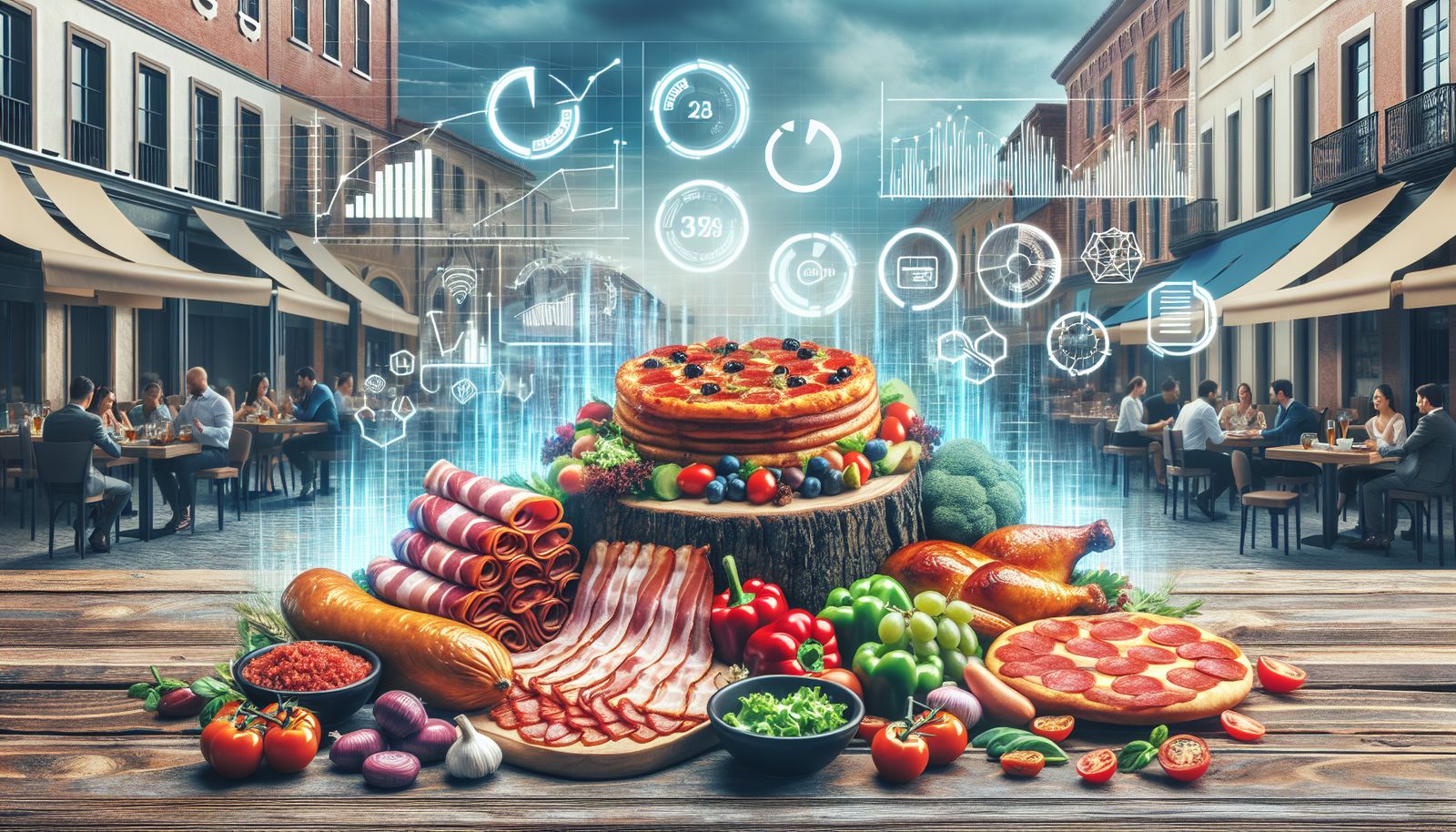 A colorful display of Hormel Foods products and financial graphs symbolizing growth and resilience.