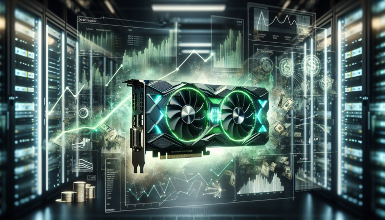 Visual representation of NVIDIA's Q2 FY2025 earnings featuring a graphics card, data center imagery, and financial analytics interface.