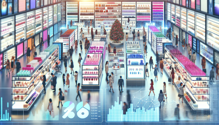 Interior view of an Ulta Beauty store with product displays and customers shopping, highlighting the beauty retail sector.