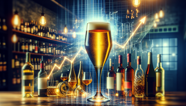 A beer glass in focus with a backdrop of wine bottles, representing Constellation Brands' Q2 FY2025 performance.