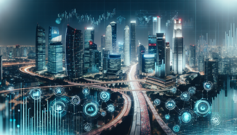 City skyline with graphs and financial icons illustrating CoStar Group's strong earnings performance.