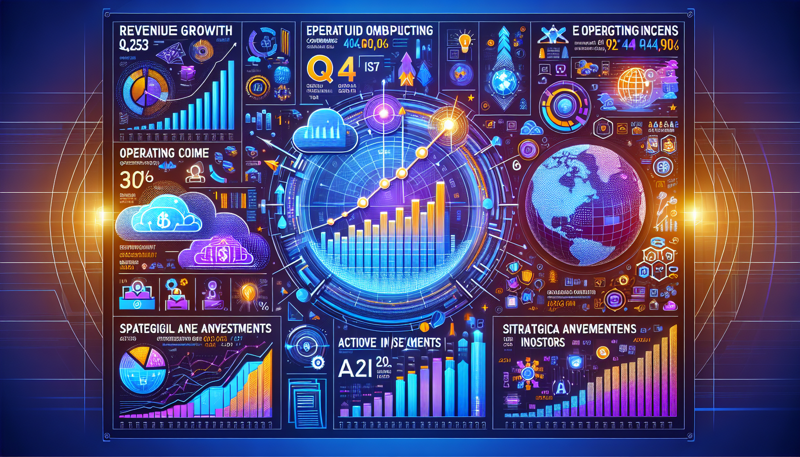 Infographic illustrating Amazon's Q4 2023 earnings performance with key metrics and strategic focus areas.