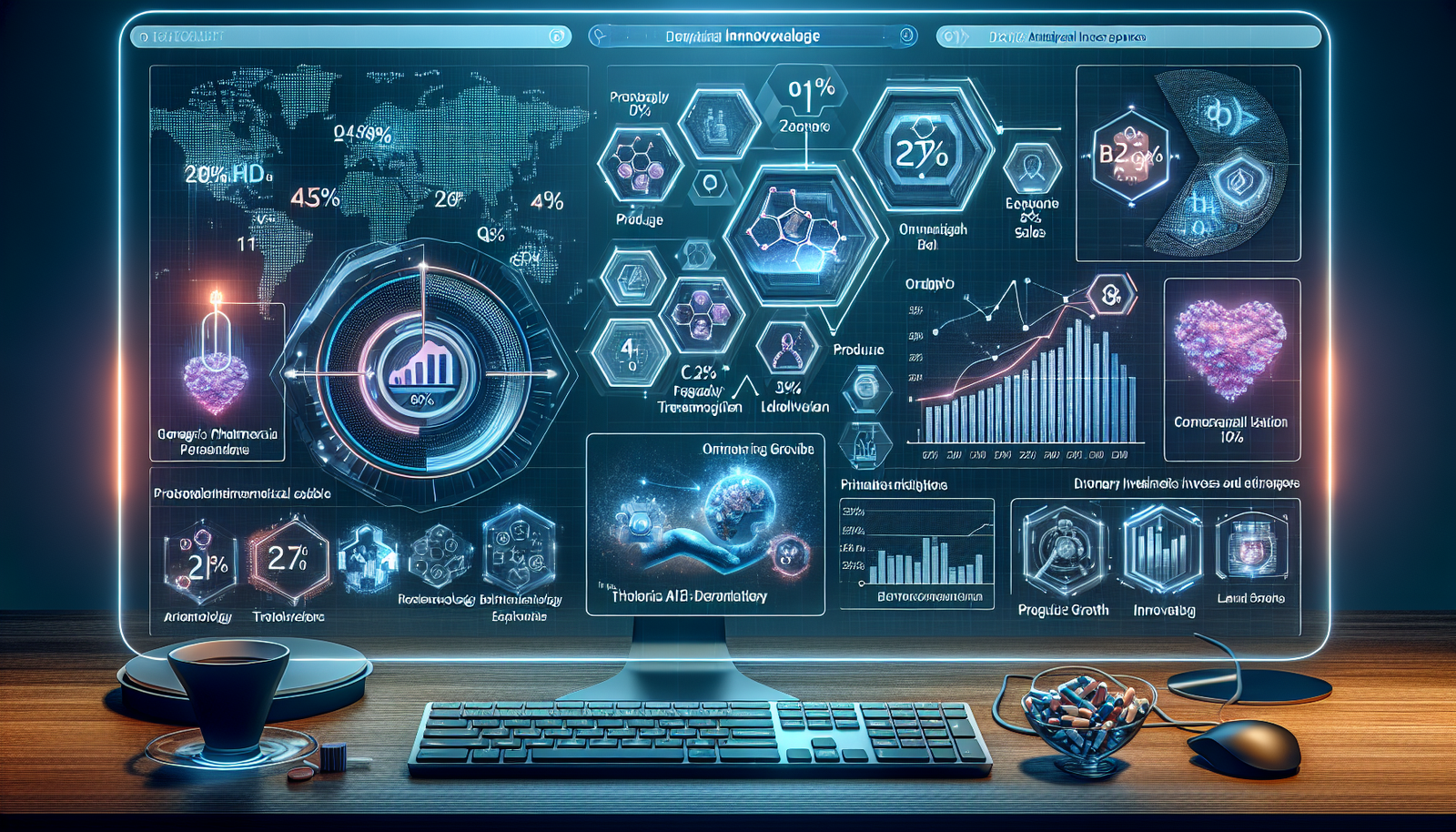 Digital dashboard displaying Amgen's Q3 2024 earnings highlights with graphs and charts.