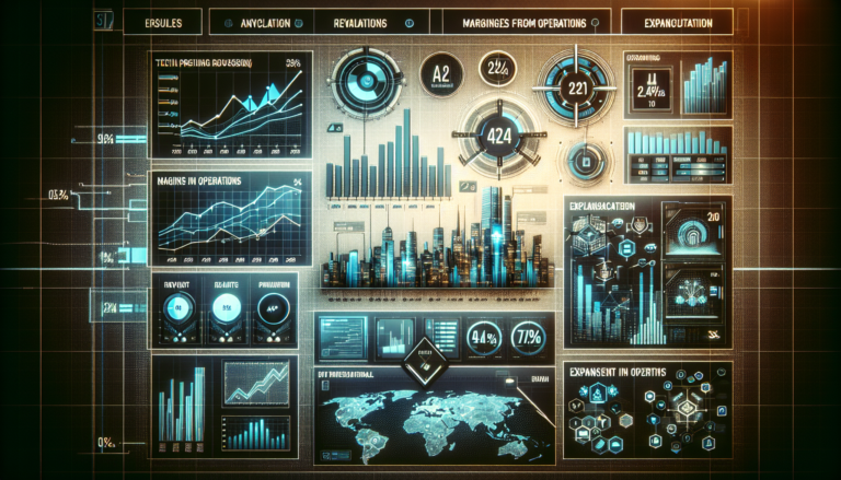 Financial dashboard displaying Illumina's Q3 2024 earnings data, including revenue trends and operational efficiency improvements, with AI-themed design elements.