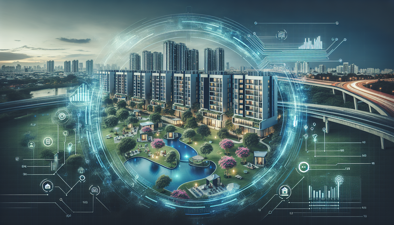 Modern residential apartment complex representing MAA's strong market performance, with financial metrics overlay.