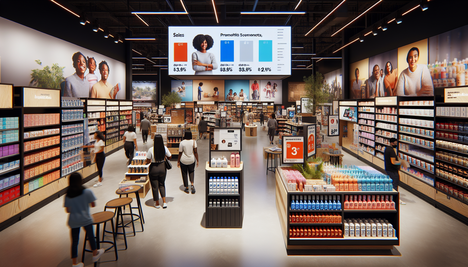 Interior of a Citi Trends store with customers shopping and promotional displays.