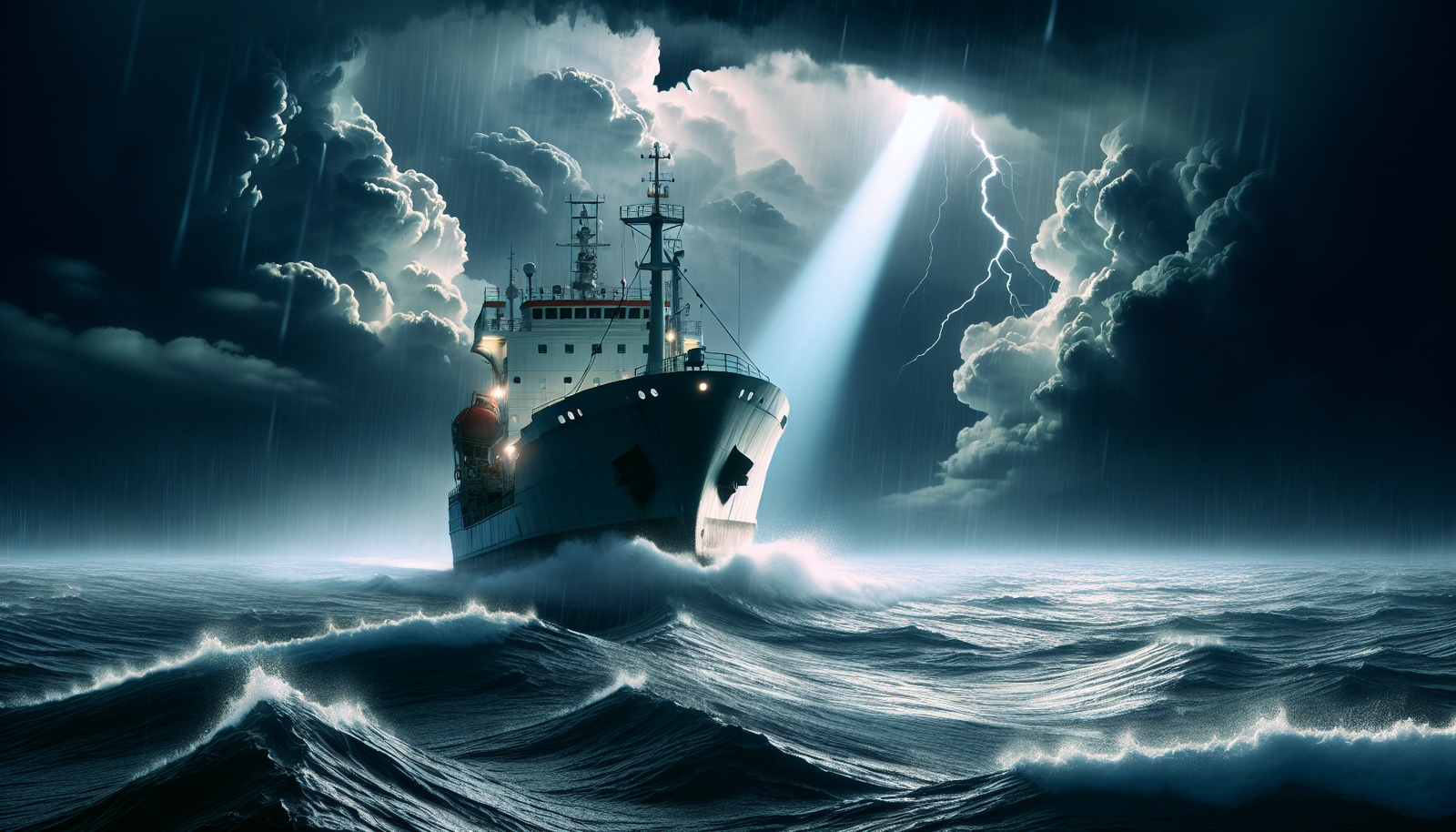 A ship sailing through stormy waters with navigation instruments, symbolizing D.R. Horton's resilience and strategic approach in the housing market.