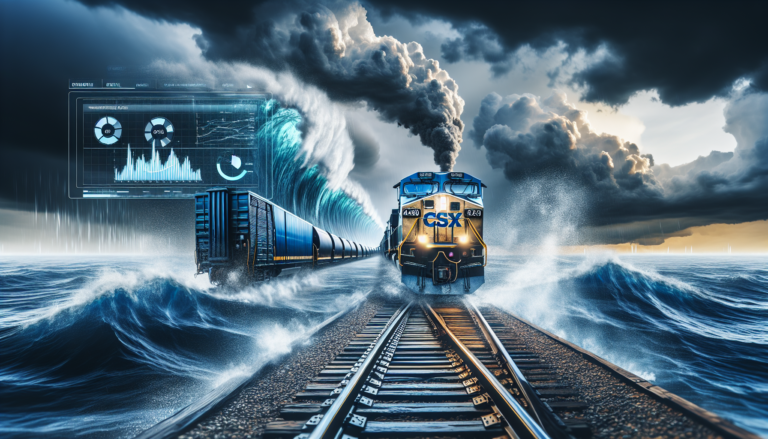 A CSX locomotive bravely navigating rough waters, representing resilience in the face of challenges.