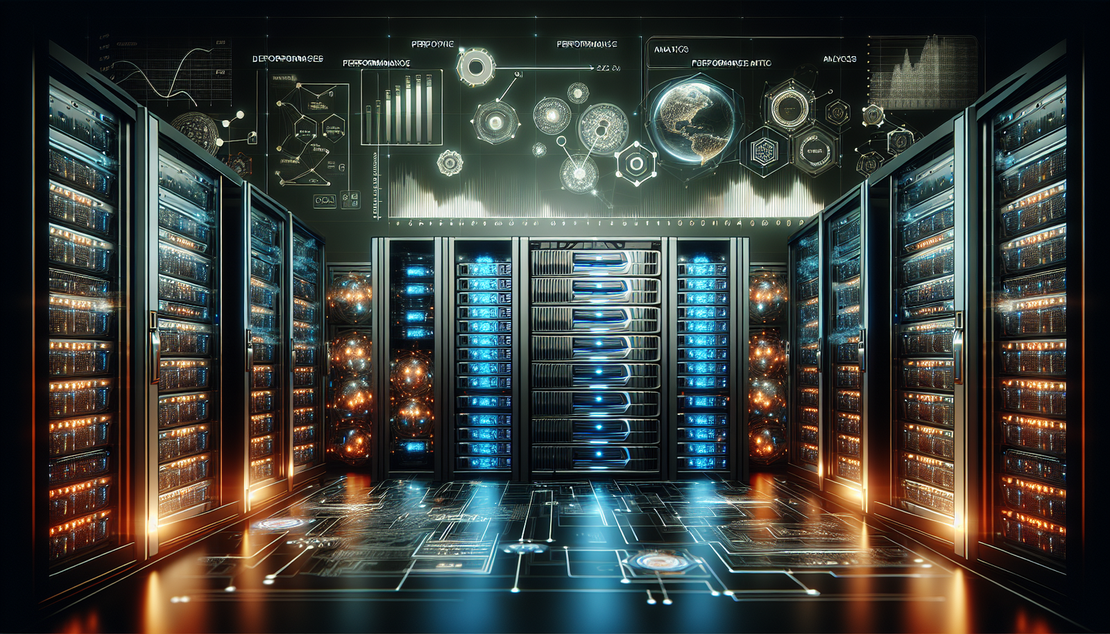 A modern data center with Seagate storage technology and digital analytics interface