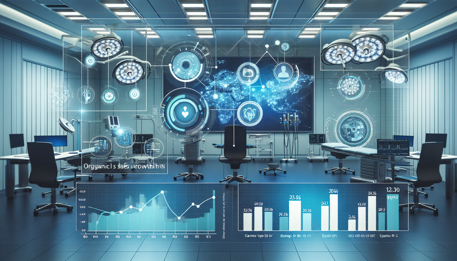 Dynamic medical technology environment showcasing Stryker's products and financial growth metrics.