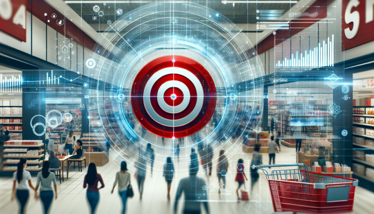 A vibrant Target store with digital analytics overlays, highlighting the company's growth and adaptation in the retail landscape.