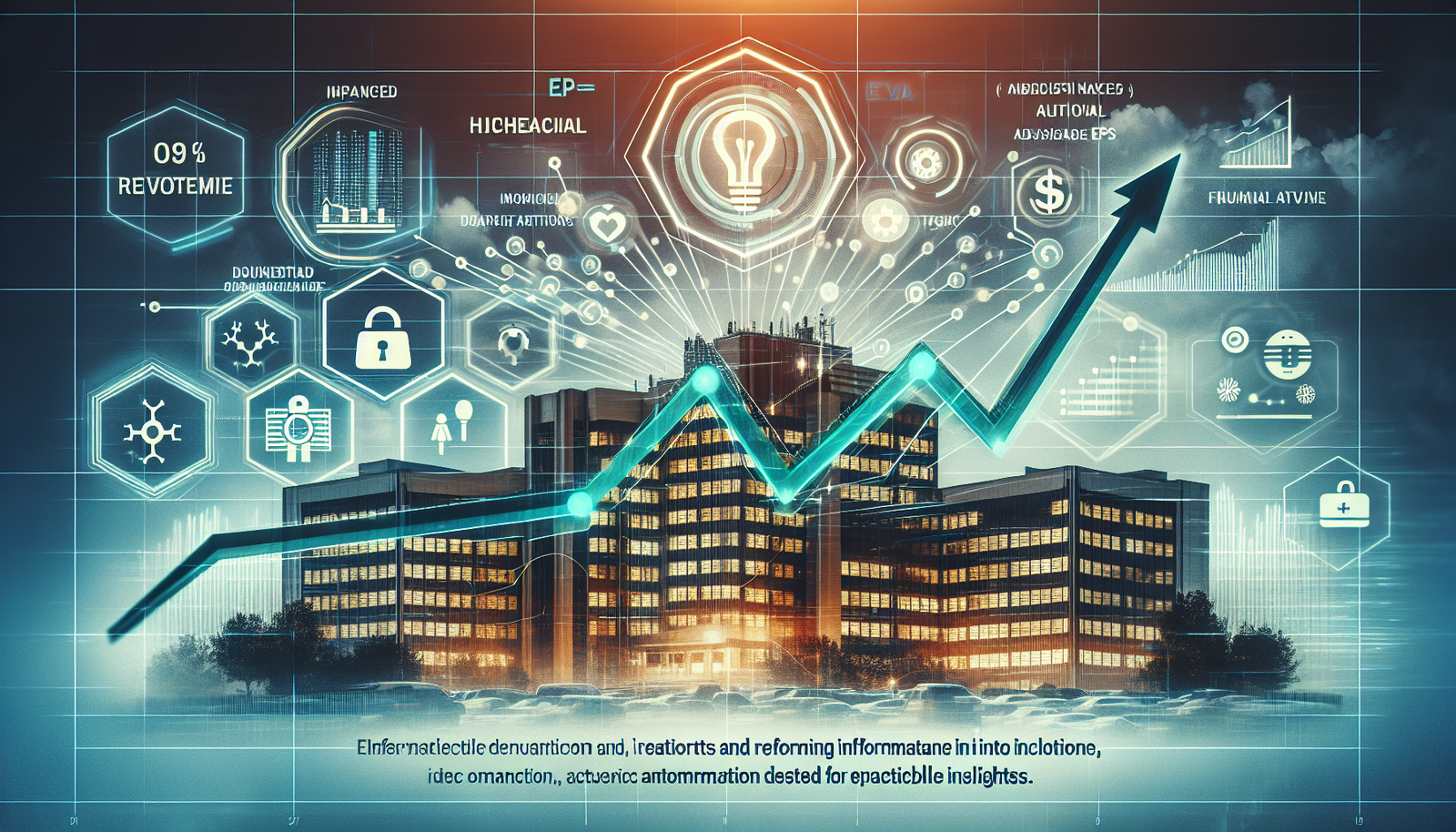 A financial graph illustrating Elevance Health's performance with symbols of innovation and AI technology.