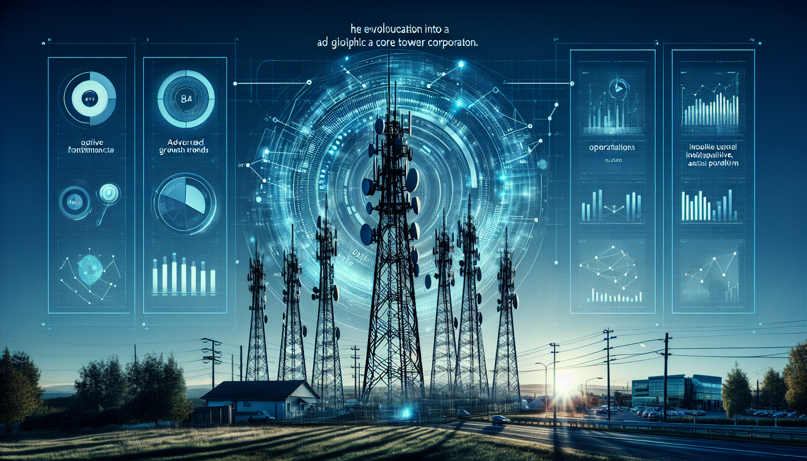 Telecommunications tower with digital financial data overlay illustrating Crown Castle's strategic focus and growth.